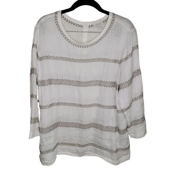 J. Jill Love Linen white embroidered top size Large - Picture 1 of 6
